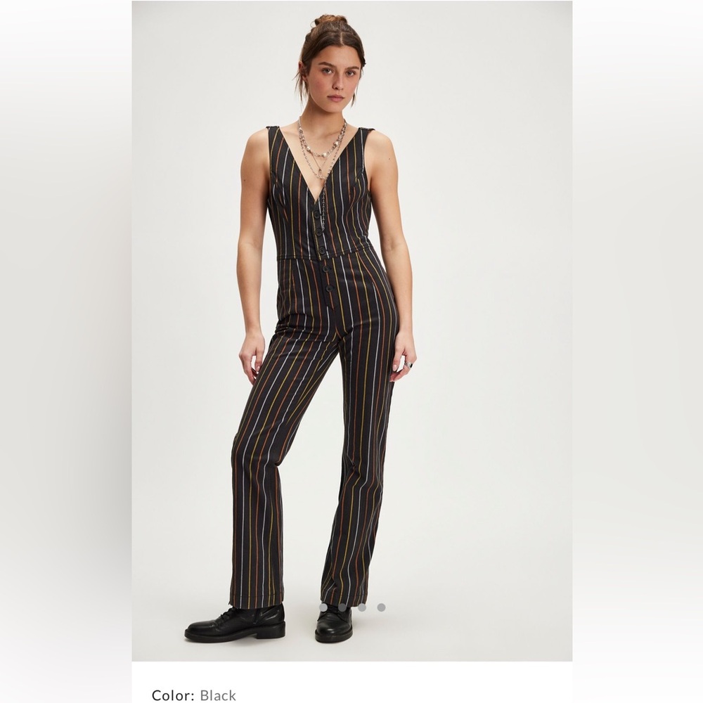 Lena Striped one-piece.  Navy blue Jumpsuit. Size 12/Large